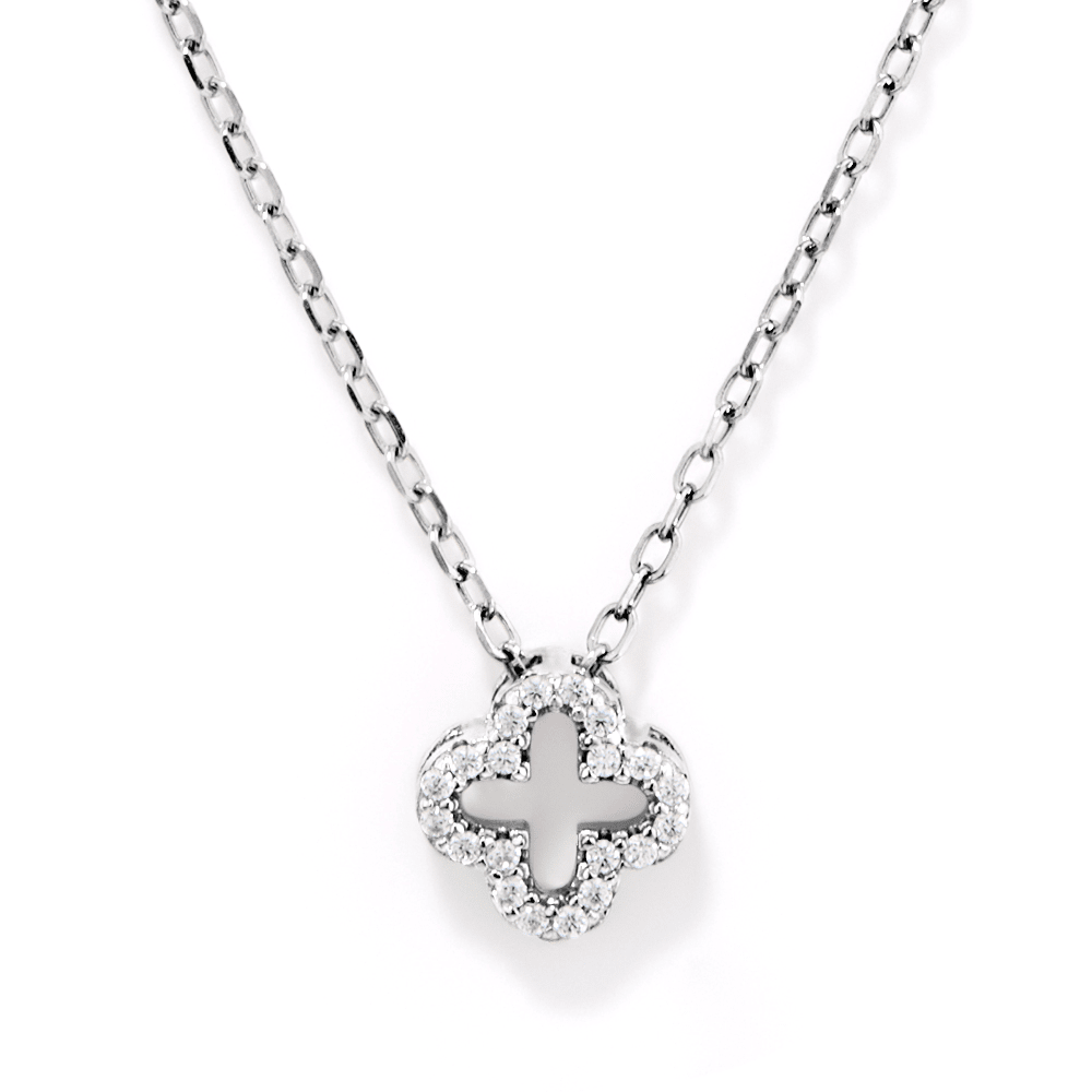 45cm Cubic Zirconia Pave Clover with Bezel Stations Necklace in Sterling Silver Pendants Bevilles 
