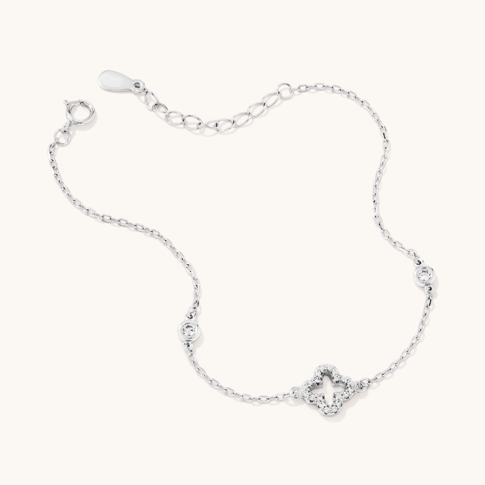 20cm Cubic Zirconia Pave Clover with Bezel Stations Bracelet in Sterling Silver Bracelets Bevilles 