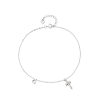 Cubic Zirconia Cross and Charm Anklet in Sterling Silver Bevilles 