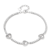 20cm Cubic Zirconia Open Heart Station Tennis Bracelet in Sterling Silver Bracelets Bevilles 