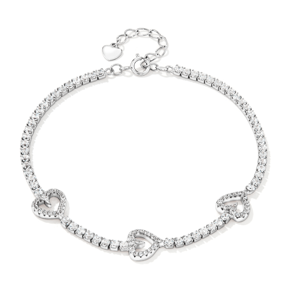 20cm Cubic Zirconia Open Heart Station Tennis Bracelet in Sterling Silver Bracelets Bevilles 