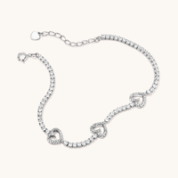 20cm Cubic Zirconia Open Heart Station Tennis Bracelet in Sterling Silver Bracelets Bevilles 