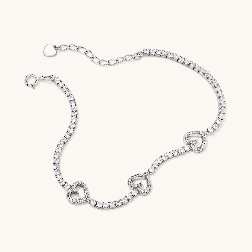 20cm Cubic Zirconia Open Heart Station Tennis Bracelet in Sterling Silver Bracelets Bevilles 