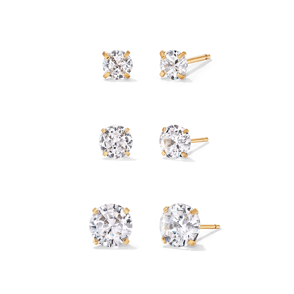 Cubic Zirconia Stud Set in PVD Stainless Steel Earrings Bevilles 