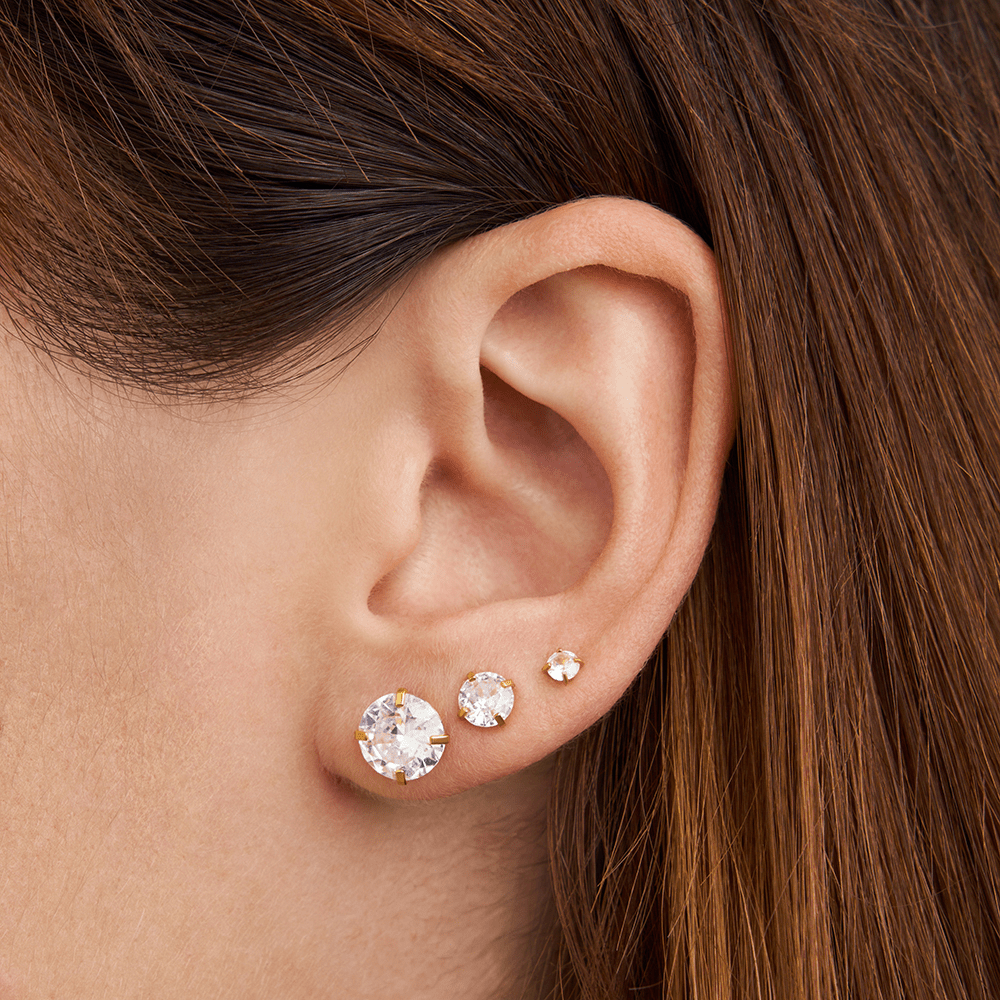 Cubic Zirconia Stud Set in PVD Stainless Steel Earrings Bevilles 