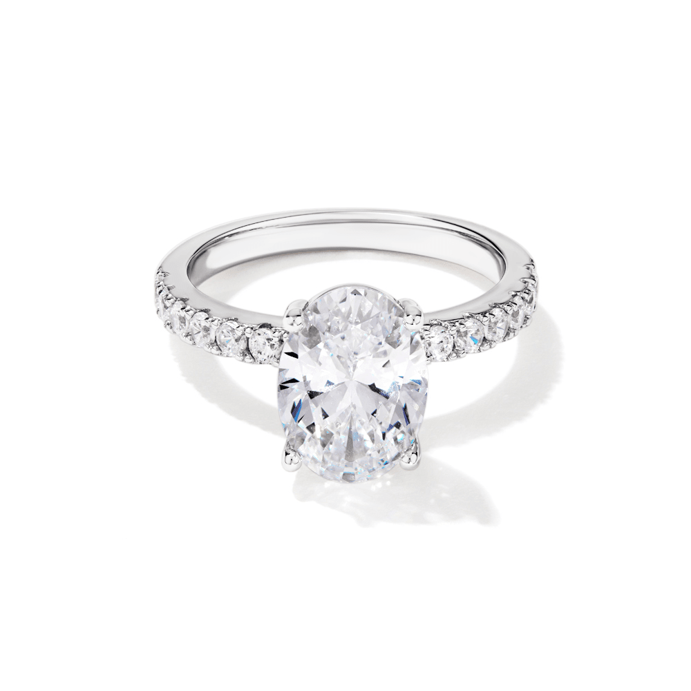 Cubic Zirconia Round Solitaire with Pave Shoulders Ring in Sterling Silver Rings Bevilles 