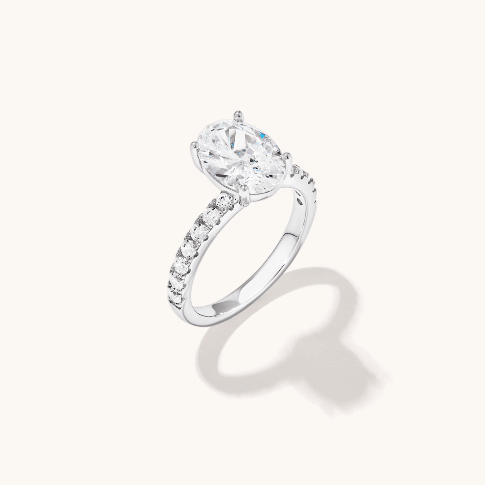 Cubic Zirconia Round Solitaire with Pave Shoulders Ring in Sterling Silver Rings Bevilles 