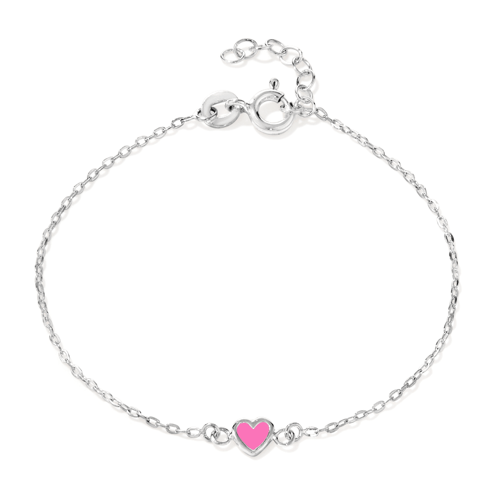 17cm Pink Enamel Heart Bracelet in Sterling Silver Bracelets Bevilles 