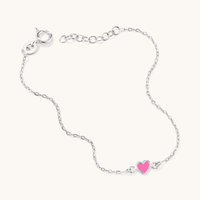 17cm Pink Enamel Heart Bracelet in Sterling Silver Bracelets Bevilles 
