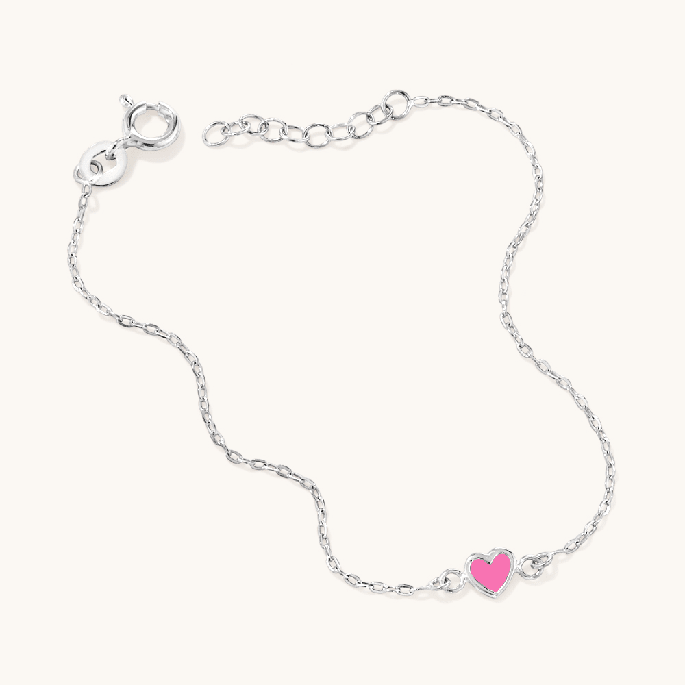 17cm Pink Enamel Heart Bracelet in Sterling Silver Bracelets Bevilles 