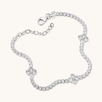 19cm Cubic Zirconia Clover Station Tennis Bracelet in Sterling Silver Bracelets Bevilles 