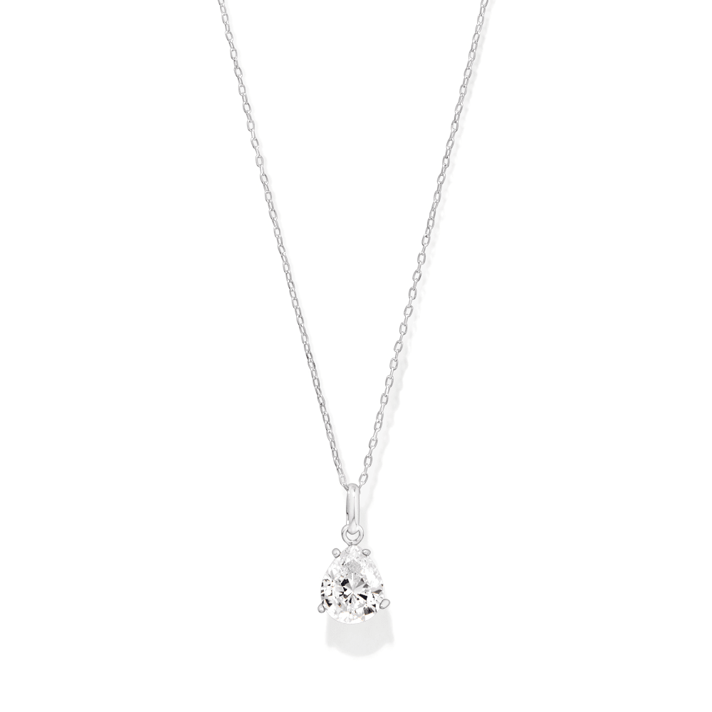 50cm Cubic Zirconia Pear Necklace in Sterling Silver Pendants Bevilles 
