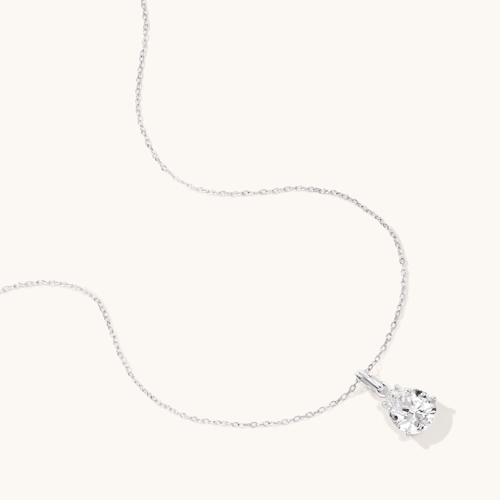 50cm Cubic Zirconia Pear Necklace in Sterling Silver Pendants Bevilles 