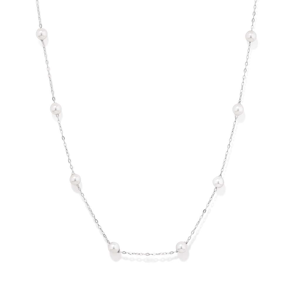 46cm Shell Pearl Station Necklace in Sterling Silver Pendants Bevilles 
