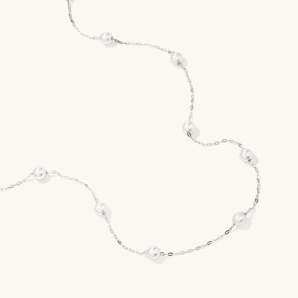 46cm Shell Pearl Station Necklace in Sterling Silver Pendants Bevilles 