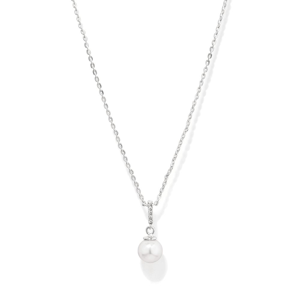 45cm Shell Pearl and Cubic Zirconia Necklace in Sterling Silver Pendants Bevilles 