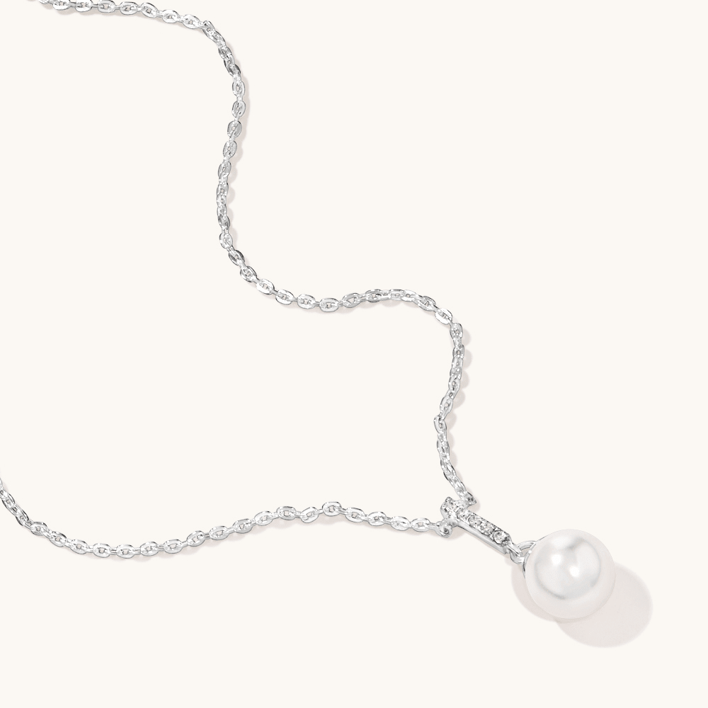 45cm Shell Pearl and Cubic Zirconia Necklace in Sterling Silver Pendants Bevilles 