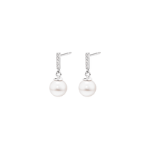 Shell Pearl and Cubic Zirconia Drop Stud Earrings in Sterling Silver Earrings Bevilles 