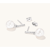 Shell Pearl and Cubic Zirconia Drop Stud Earrings in Sterling Silver Earrings Bevilles 