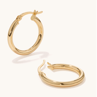 20mm Plain Hoop Earrings in 18kt Fine Gold Plated Sterling Silver Earrings Bevilles 