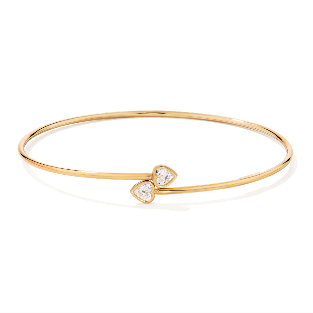 60mm Cubic Zirconia Bezel Heart Bangle in 9kt Bonded Gold Silver Filled Bangles Bevilles 