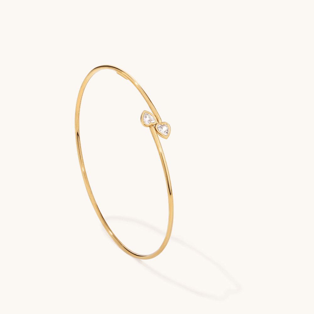 60mm Cubic Zirconia Bezel Heart Bangle in 9kt Bonded Gold Silver Filled Bangles Bevilles 