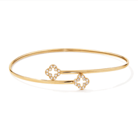60mm Cubic Zirconia Pave Clover Bangle in 9kt Bonded Gold Silver Filled Bangles Bevilles 