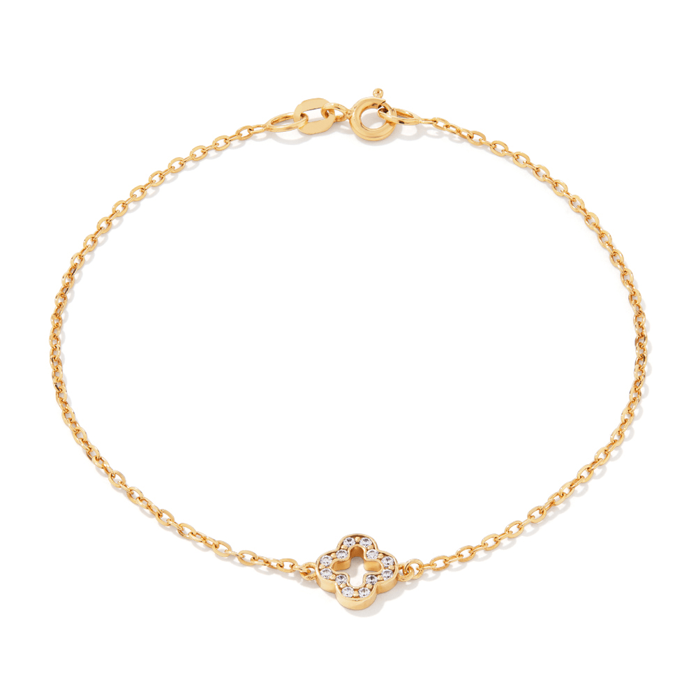19cm Cubic Zirconia Pave Clover Bracelet in 9kt Bonded Gold Silver Filled Bracelets Bevilles 