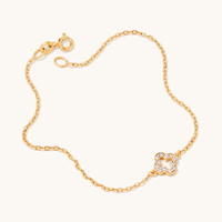 19cm Cubic Zirconia Pave Clover Bracelet in 9kt Bonded Gold Silver Filled Bracelets Bevilles 