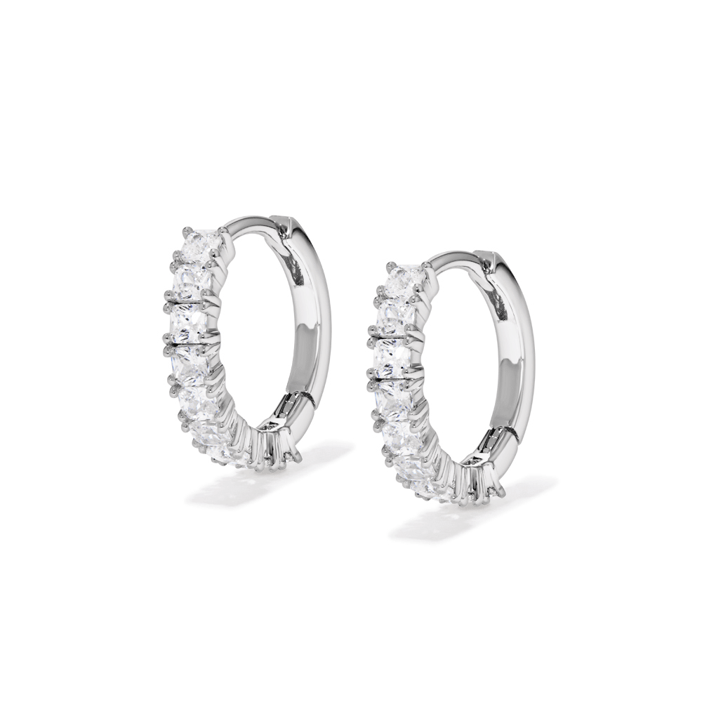 Cubic Zirconia Claw Set Huggie Earrings in Sterling Silver Earrings Bevilles 