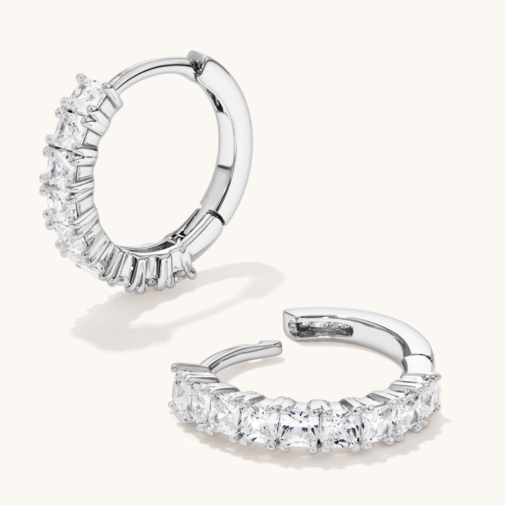 Cubic Zirconia Claw Set Huggie Earrings in Sterling Silver Earrings Bevilles 