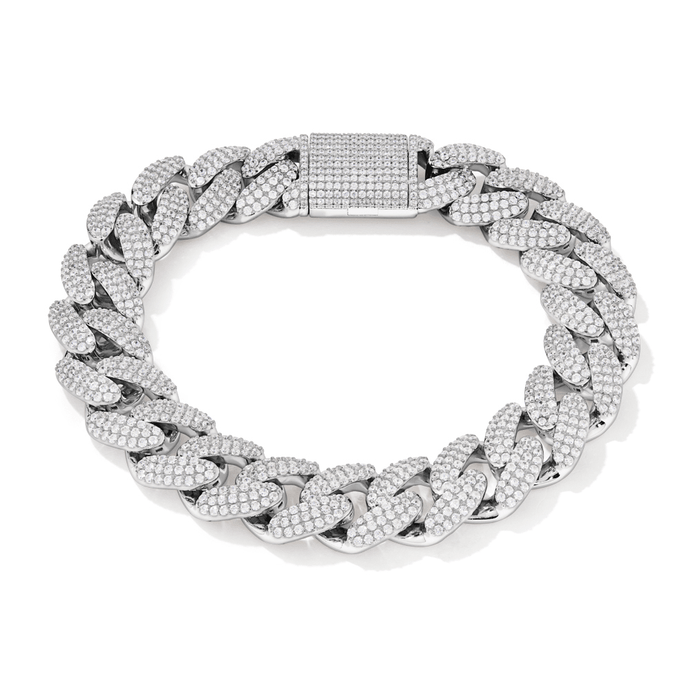 22cm Cubic Zirconia Pave Curb Bracelet in Sterling Silver Bracelets Bevilles 