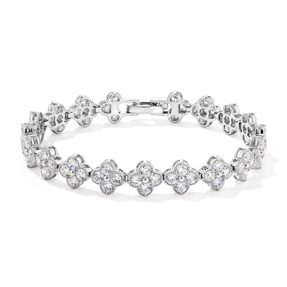 18cm Sterling Silver Cubic Zirconia Clover Tennis Bracelet Bracelets Bevilles 