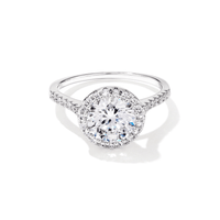 Cubic Zirconia Round Halo with Pave Shoulder Ring in Sterling Silver Rings Bevilles 