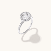 Cubic Zirconia Round Halo with Pave Shoulder Ring in Sterling Silver Rings Bevilles 