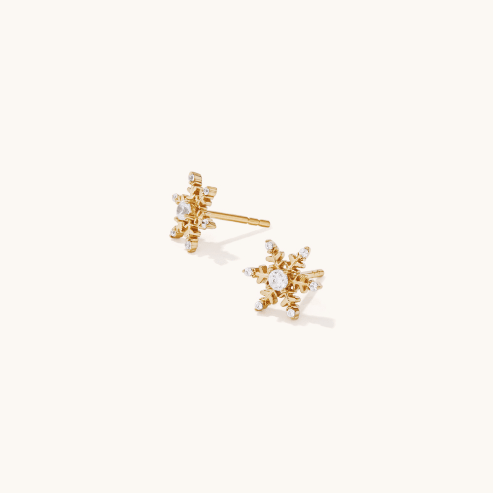 Christmas Snowflake Stud Earrings with Cubic Zirconia in 18kt Fine Gold Plating Earrings Bevilles 