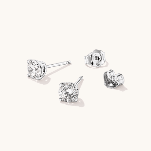 Solitaire Stud Earrings with 1.00tw of Laboratory-Grown Diamonds in Sterling Silver and Platinum Earrings Bevilles 