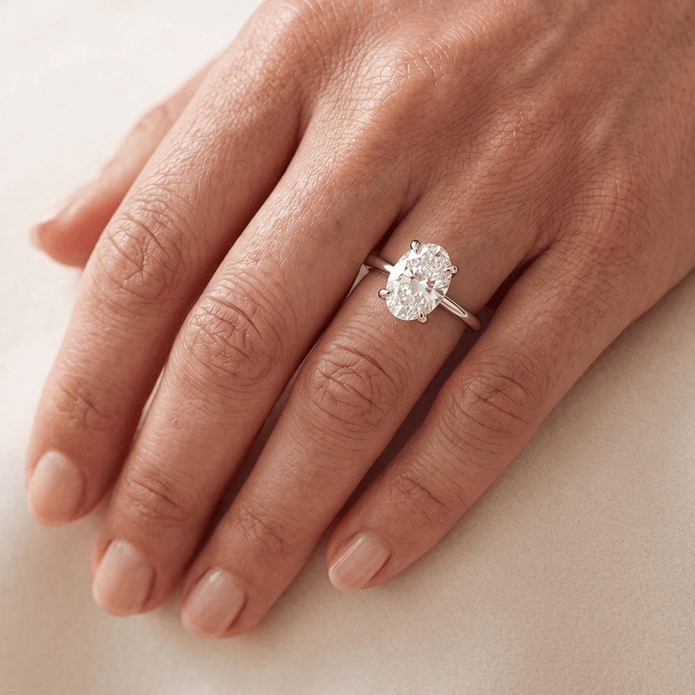 2.00ct Oval Solitaire Laboratory-Grown Diamond Ring in Sterling Silver and Rhodium Rings Bevilles 