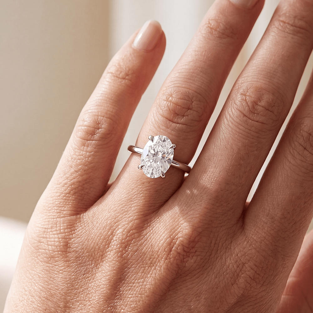 2.00ct Oval Solitaire Laboratory-Grown Diamond Ring in Sterling Silver and Rhodium Rings Bevilles 