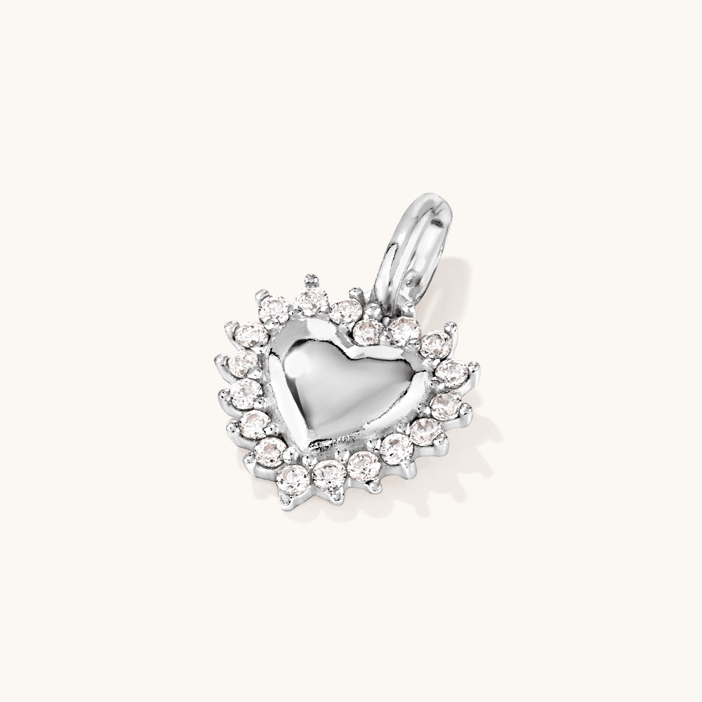 Cubic Zirconia Heart Halo Pendant in Sterling Silver Pendants Bevilles 
