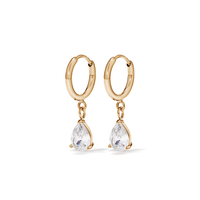 18mm Cubic Zirconia Pear Charm Huggie in Waterproof PVD Stainless Steel Earrings Bevilles 