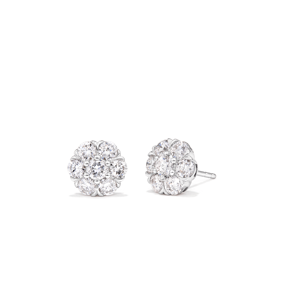 Halo Cluster Stud Earrings with 1.00tw of Laboratory-Grown Diamonds in Sterling Silver and Platinum Earrings Bevilles 