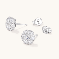 Halo Cluster Stud Earrings with 1.00tw of Laboratory-Grown Diamonds in Sterling Silver and Platinum Earrings Bevilles 
