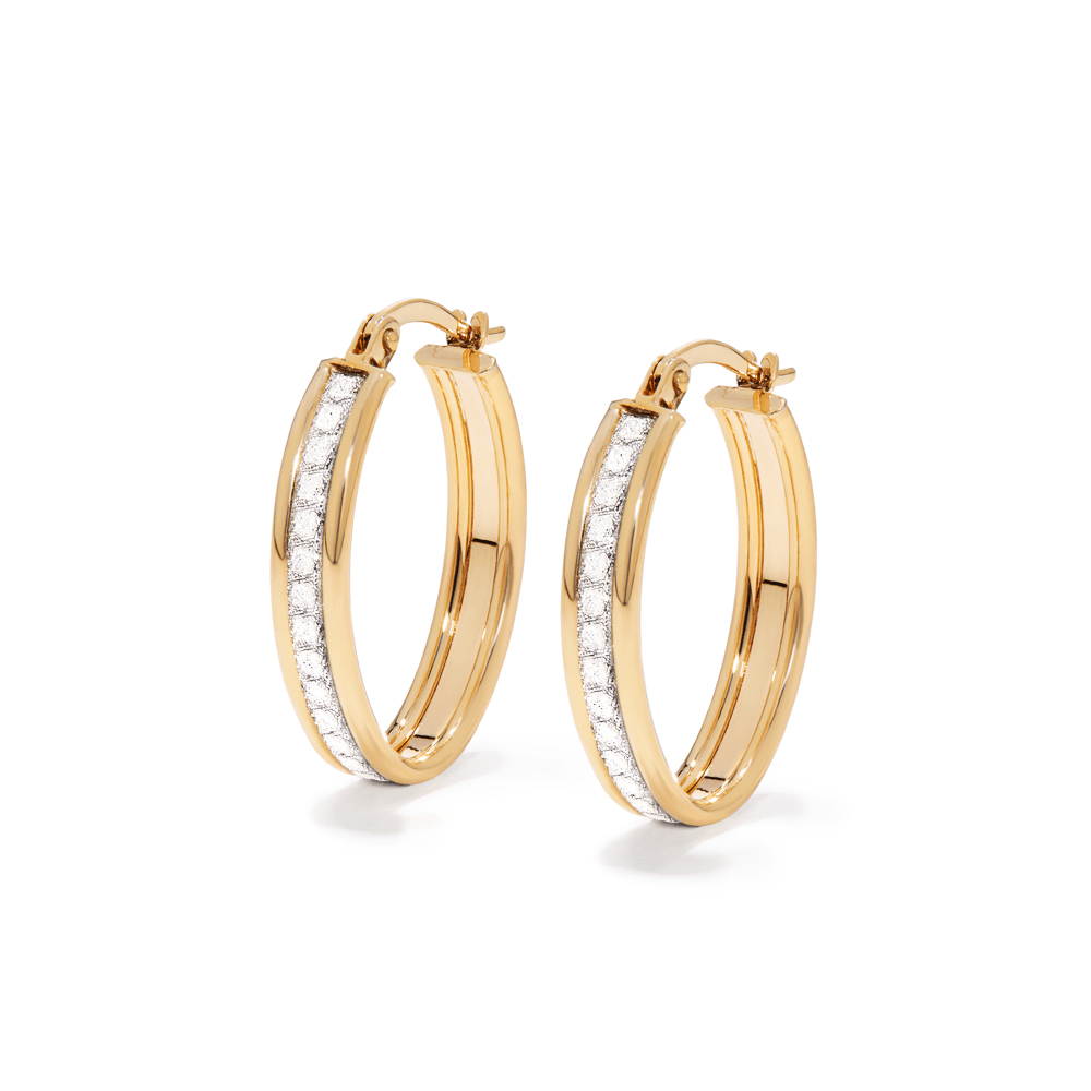 15mm Oval Glitter Hoops in 9kt Bonded Gold Silver Filled Earrings Bevilles 