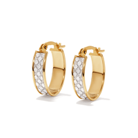 10mm Glitter Oval Hoops in 9kt Bonded Gold Silver Filled Earrings Bevilles 