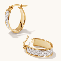 10mm Glitter Oval Hoops in 9kt Bonded Gold Silver Filled Earrings Bevilles 