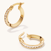 10mm Cubic Zirconia Channel Hoops in 9kt Bonded Gold Silver Filled Earrings Bevilles 