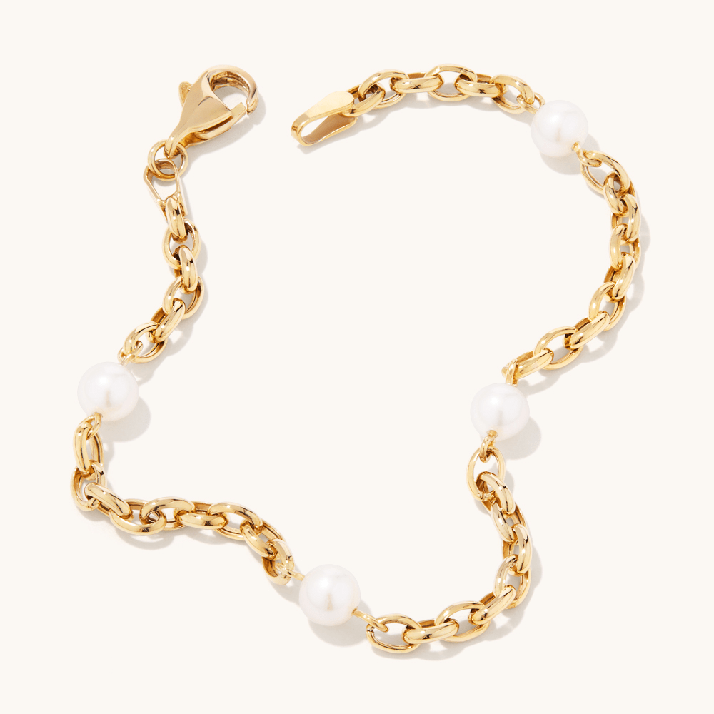 18cm Freshwater Pearl Station Bracelet in 9kt Bonded Gold Silver Filled Bracelets Bevilles 