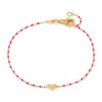 19cm Enamel Beaded Heart Charm Bracelet in 9kt Bonded Gold Silver Filled Bracelets Bevilles 