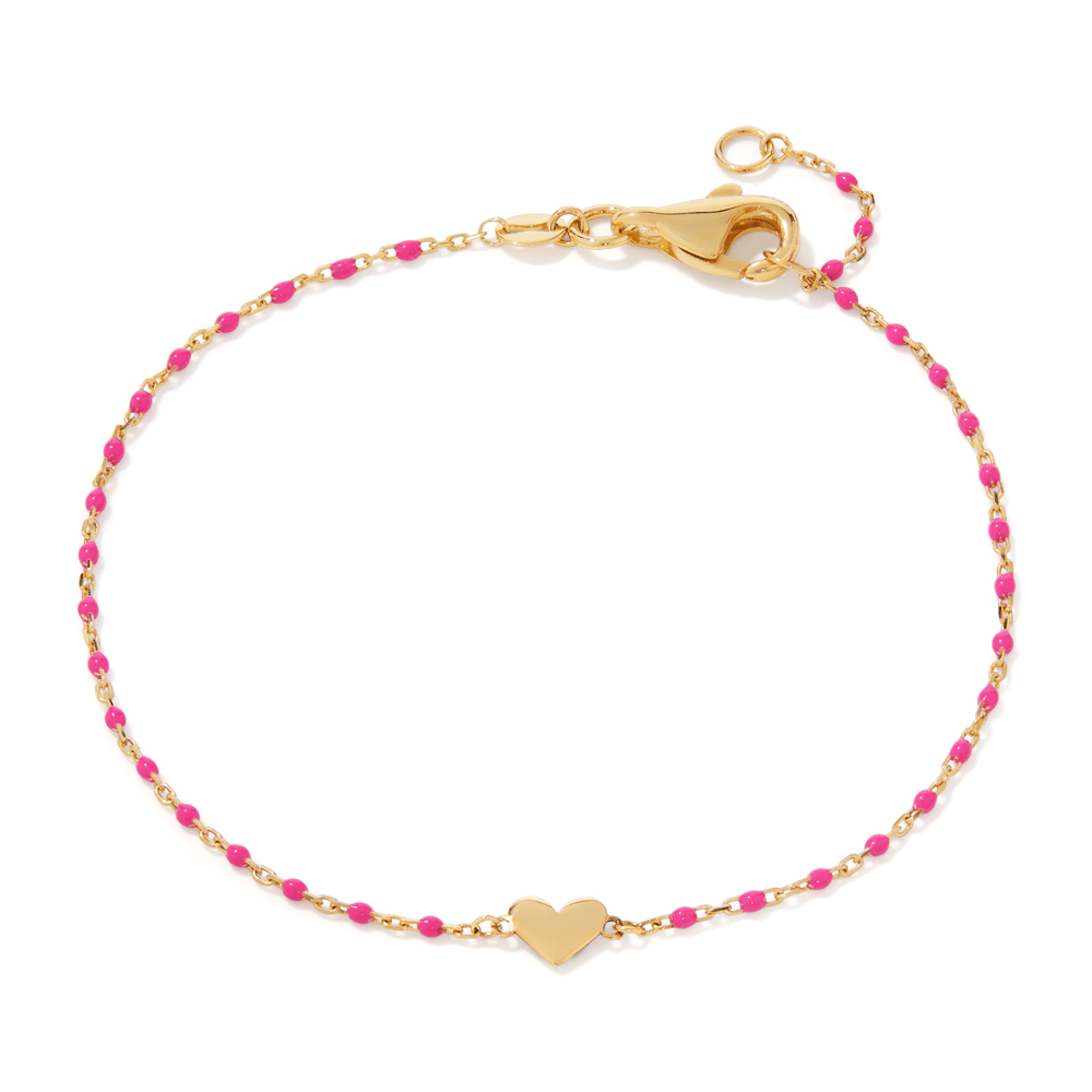 19cm Enamel Beaded Heart Charm Bracelet in 9kt Bonded Gold Silver Filled Bracelets Bevilles 